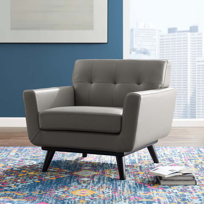 Engage Top-Grain Leather Living Room Lounge Accent Armchair, Leather, Grey Gray, 18317