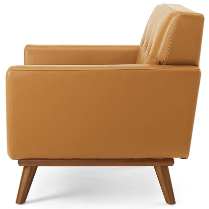 Engage Top-Grain Leather Living Room Lounge Accent Armchair, Leather, Tan, 18318