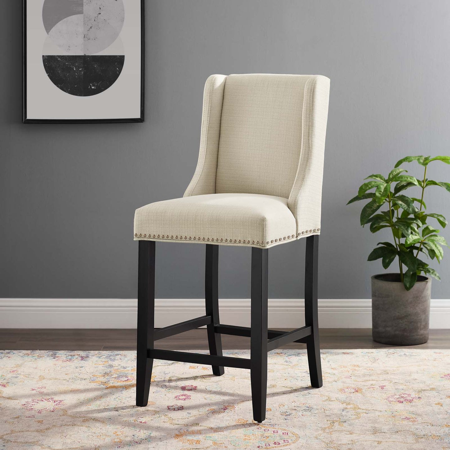 Baron Upholstered Fabric Counter Stool, Fabric, Wood, Beige, 18320