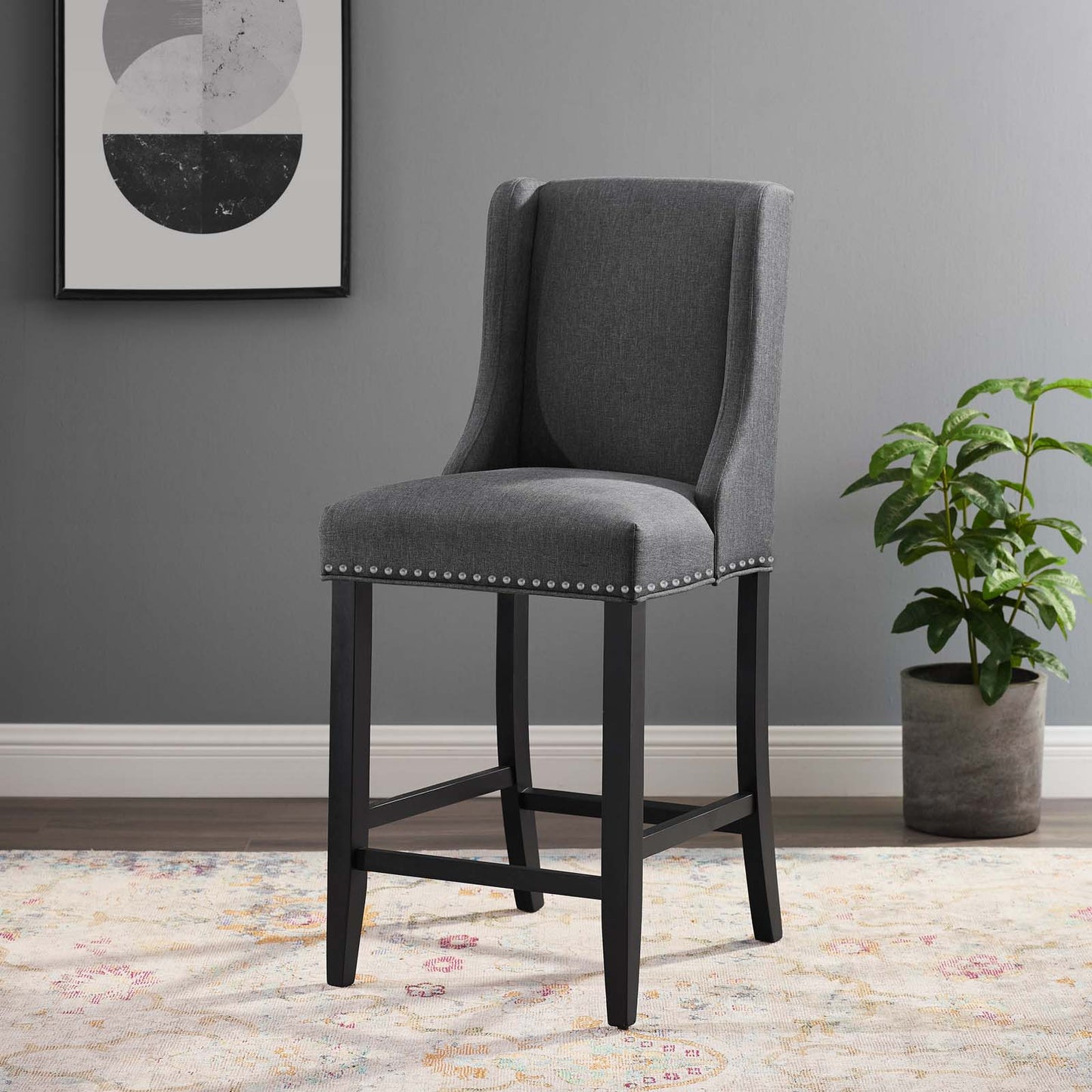 Baron Upholstered Fabric Counter Stool, Fabric, Wood, Grey Gray, 18321