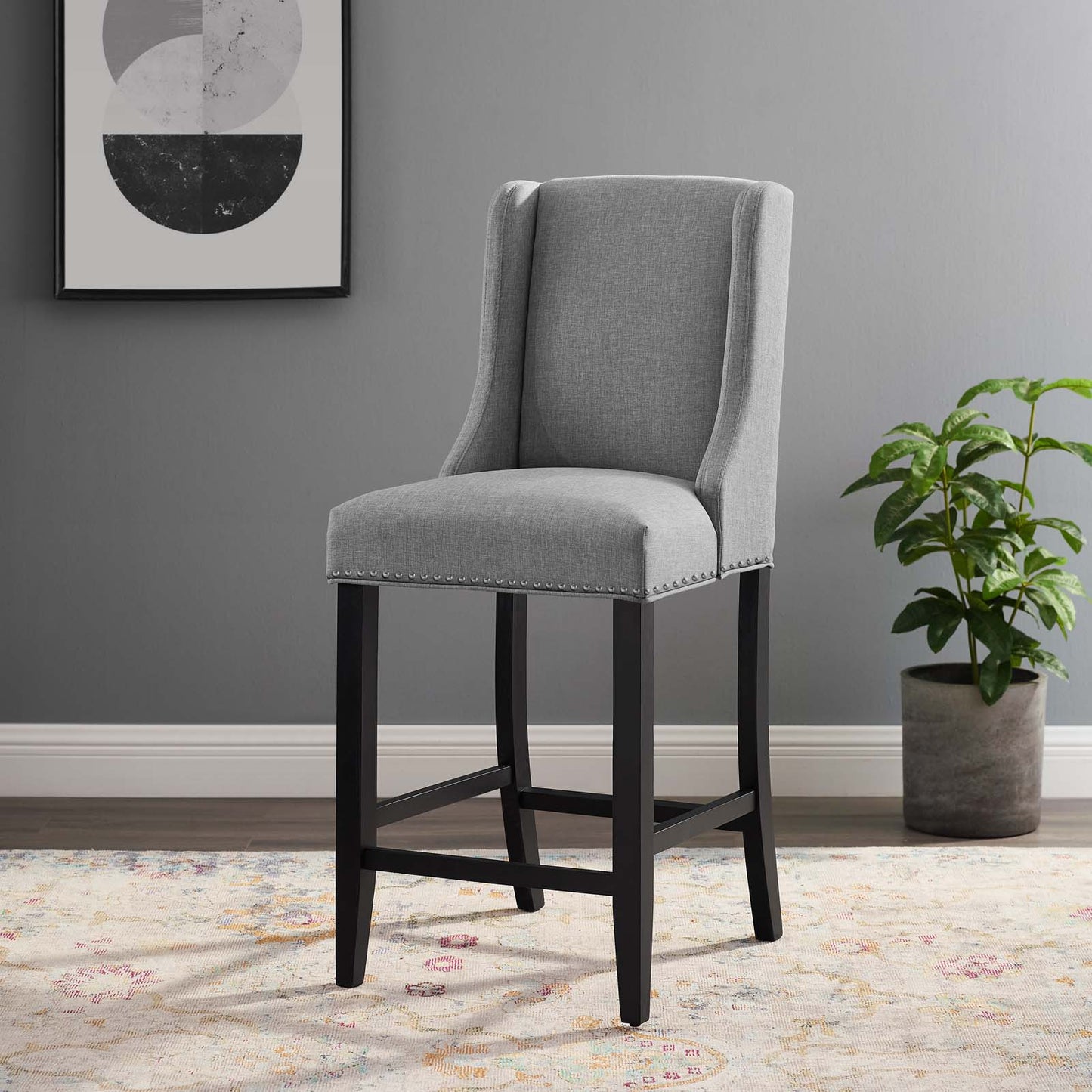 Baron Upholstered Fabric Counter Stool, Fabric, Wood, Light Grey Gray, 18322