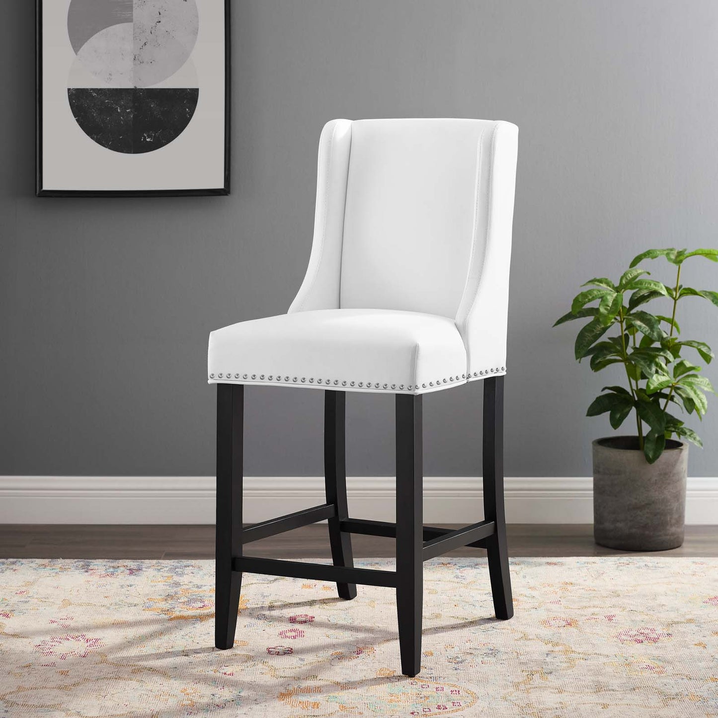 Baron Faux Leather Counter Stool, Faux Leather, Wood, White, 18324