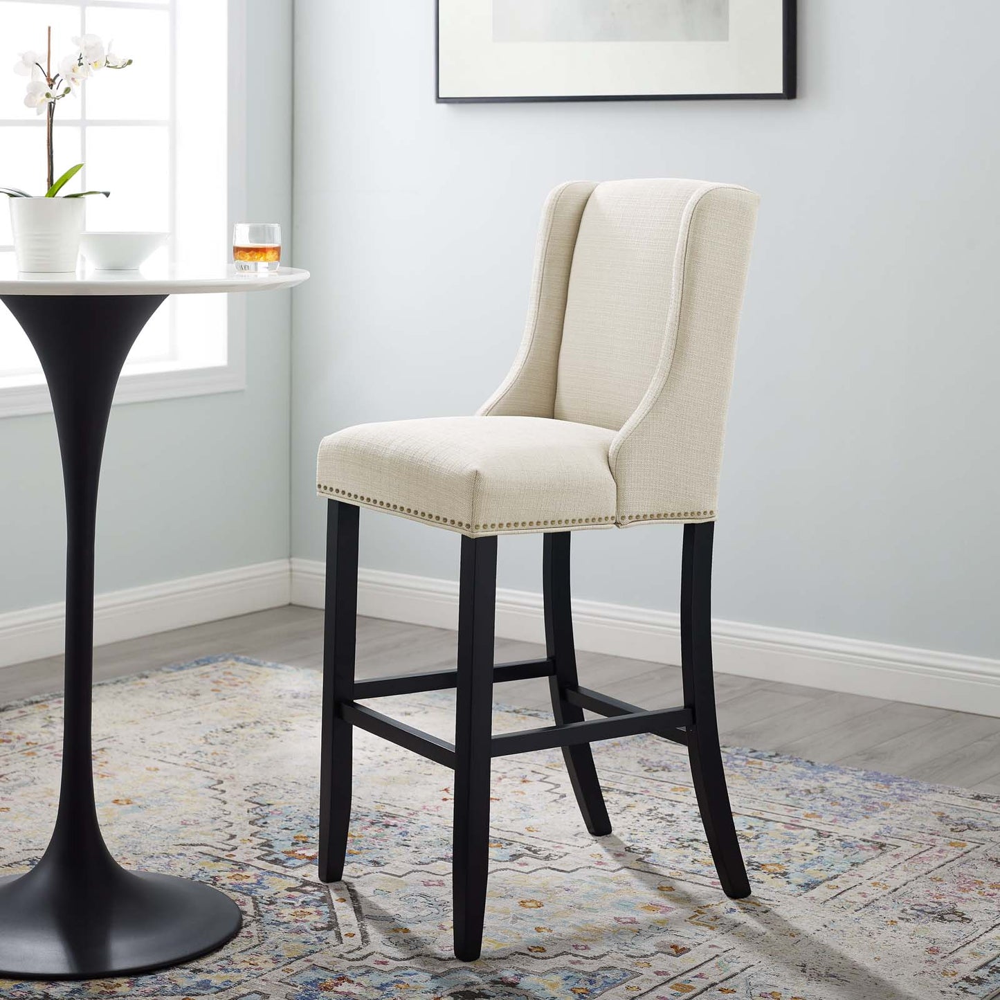 Baron Upholstered Fabric Bar Stool, Fabric, Wood, Beige, 18326