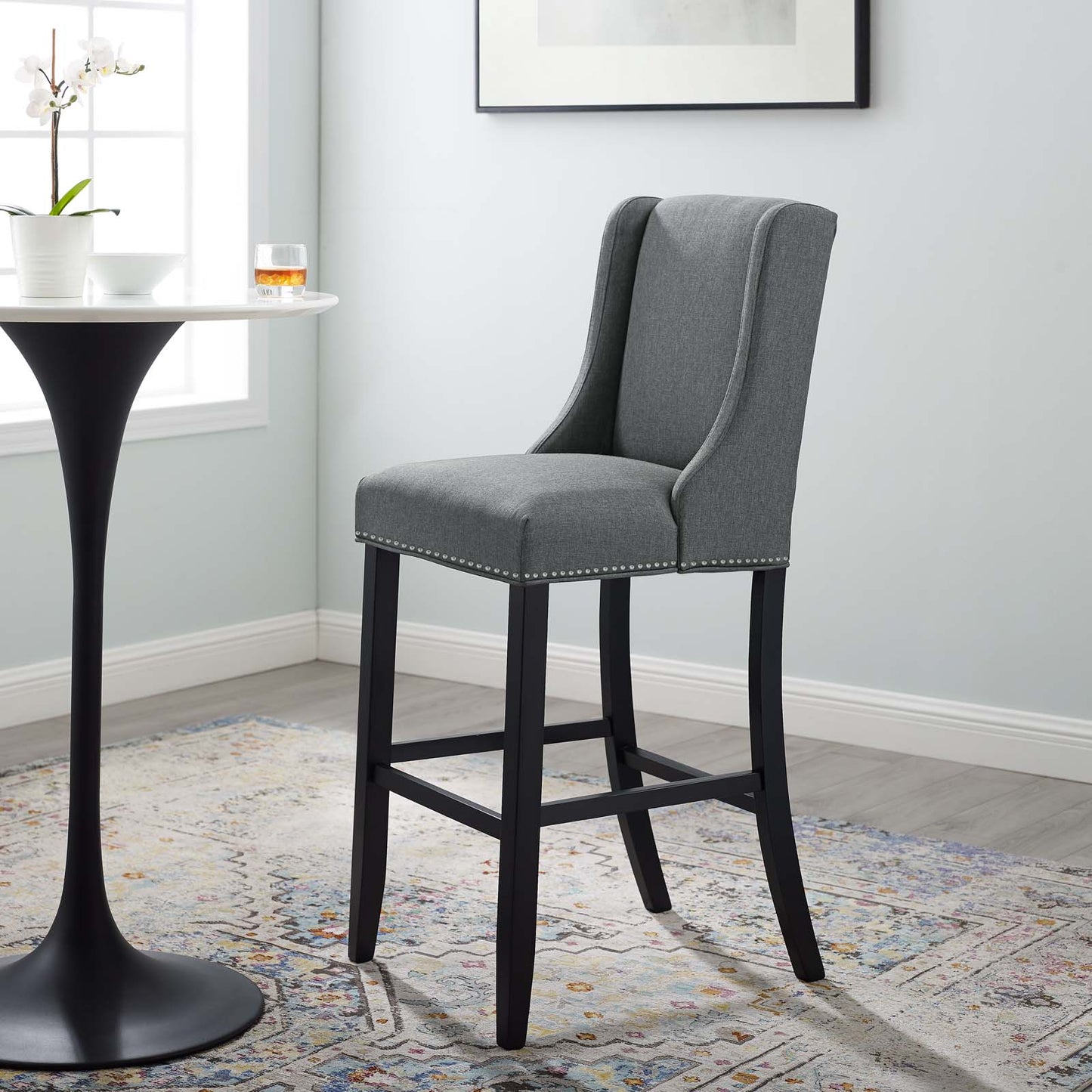 Baron Upholstered Fabric Bar Stool, Fabric, Wood, Grey Gray, 18327