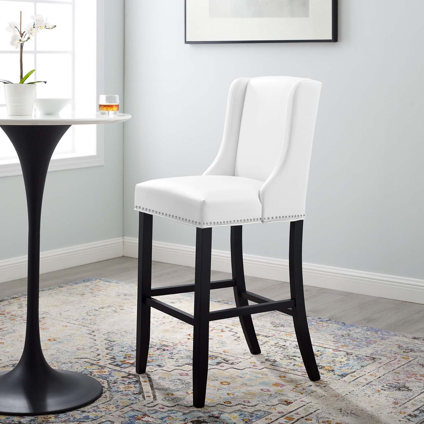 Baron Faux Leather Bar Stool, Faux Leather, Wood, White, 18330