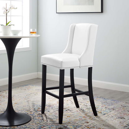 Baron Faux Leather Bar Stool, Faux Leather, Wood, White, 18330