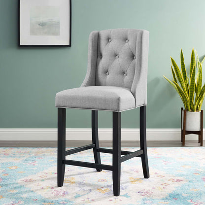 Baronet Tufted Button Upholstered Fabric Counter Stool, Fabric, Wood, Light Grey Gray, 18334