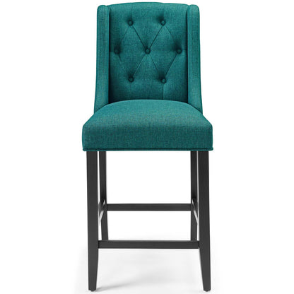 Baronet Tufted Button Upholstered Fabric Counter Stool, Fabric, Wood, Teal Blue, 18335