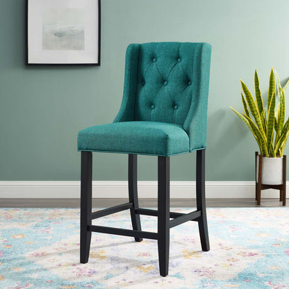 Baronet Tufted Button Upholstered Fabric Counter Stool, Fabric, Wood, Teal Blue, 18335
