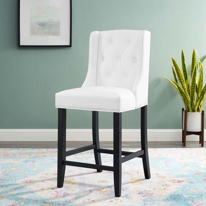 Baronet Tufted Button Faux Leather Counter Stool, Faux Leather, White, 18336