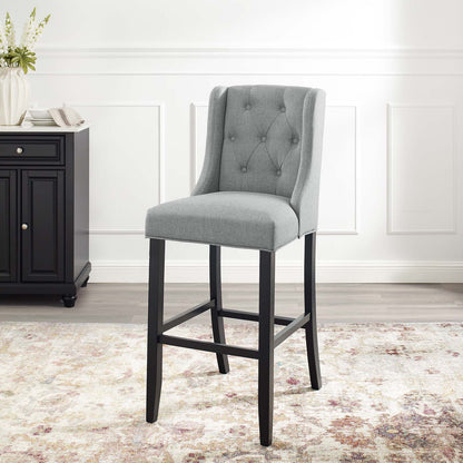 Baronet Tufted Button Upholstered Fabric Bar Stool, Fabric, Wood, Light Grey Gray, 18340