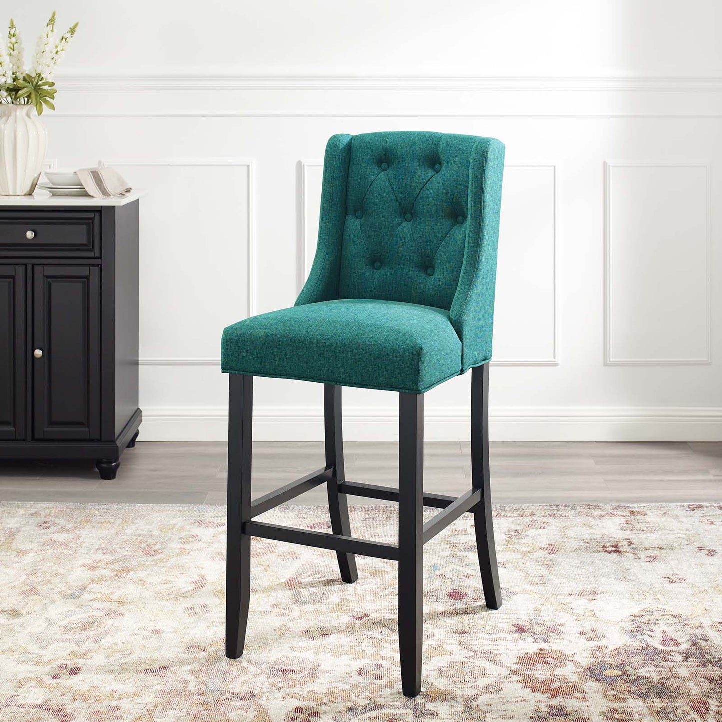 Baronet Tufted Button Upholstered Fabric Bar Stool, Fabric, Wood, Teal Blue, 18341