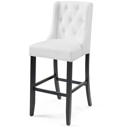 Baronet Tufted Button Faux Leather Bar Stool, Faux Leather, Wood, White, 18342