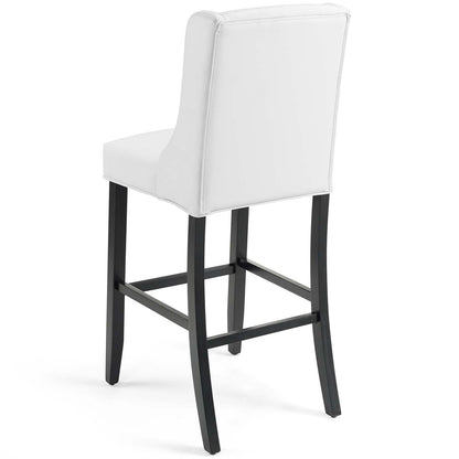 Baronet Tufted Button Faux Leather Bar Stool, Faux Leather, Wood, White, 18342