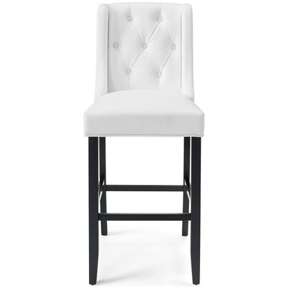 Baronet Tufted Button Faux Leather Bar Stool, Faux Leather, Wood, White, 18342