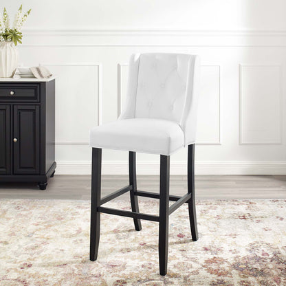 Baronet Tufted Button Faux Leather Bar Stool, Faux Leather, Wood, White, 18342