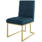 Privy Gold Stainless Steel Upholstered Fabric Dining Accent Chair, Fabric Metal Steel, Gold Navy Blue, 18018