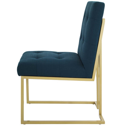 Privy Gold Stainless Steel Upholstered Fabric Dining Accent Chair, Fabric Metal Steel, Gold Navy Blue, 18018