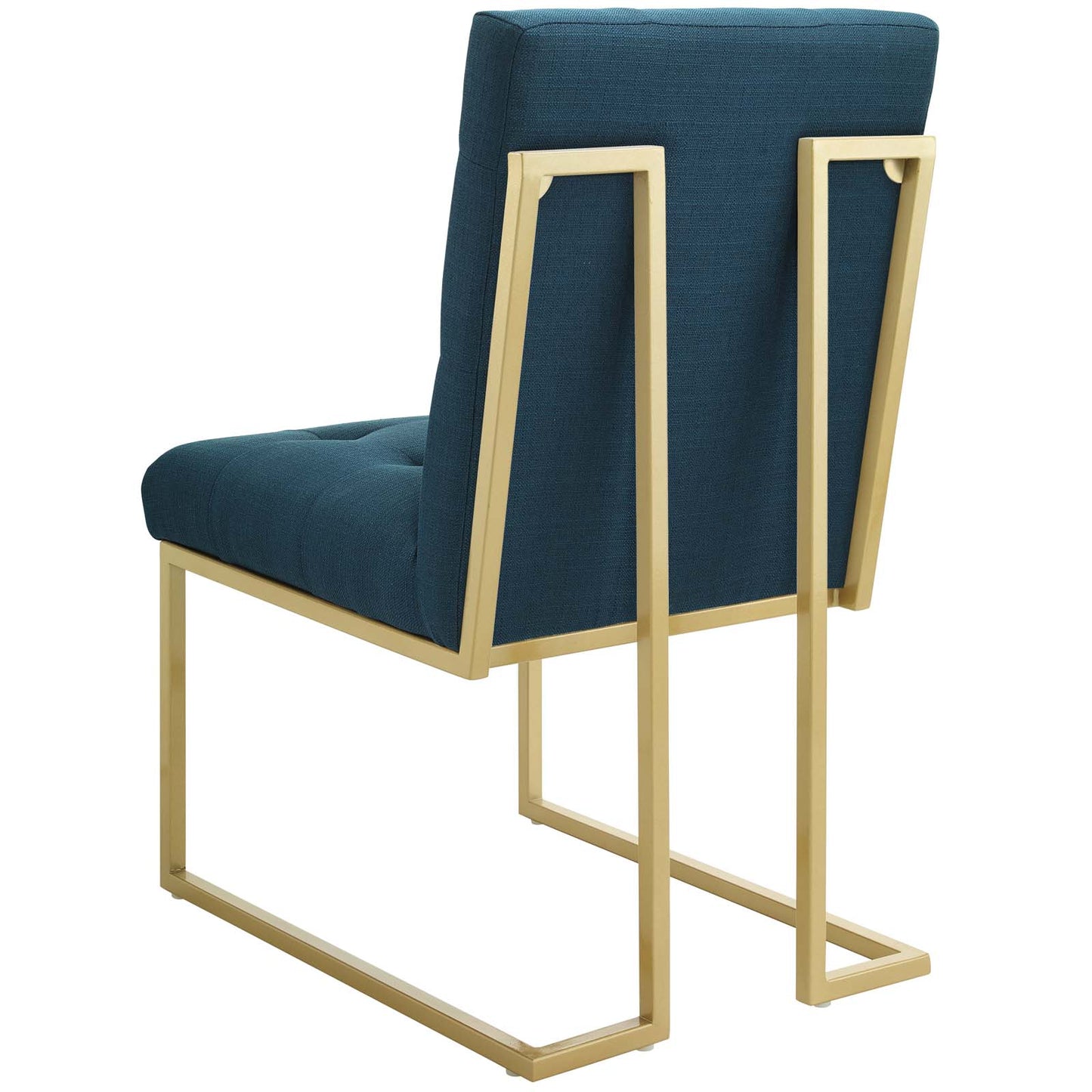 Privy Gold Stainless Steel Upholstered Fabric Dining Accent Chair, Fabric Metal Steel, Gold Navy Blue, 18018