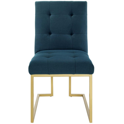 Privy Gold Stainless Steel Upholstered Fabric Dining Accent Chair, Fabric Metal Steel, Gold Navy Blue, 18018