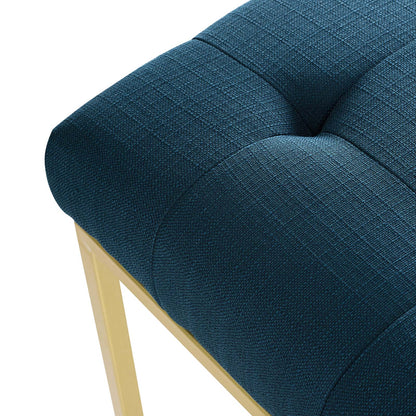 Privy Gold Stainless Steel Upholstered Fabric Dining Accent Chair, Fabric Metal Steel, Gold Navy Blue, 18018