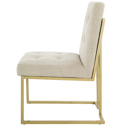 Privy Gold Stainless Steel Upholstered Fabric Dining Accent Chair, Fabric Metal Steel, Gold Beige, 18019