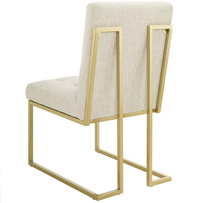 Privy Gold Stainless Steel Upholstered Fabric Dining Accent Chair, Fabric Metal Steel, Gold Beige, 18019