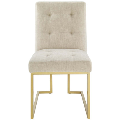 Privy Gold Stainless Steel Upholstered Fabric Dining Accent Chair, Fabric Metal Steel, Gold Beige, 18019