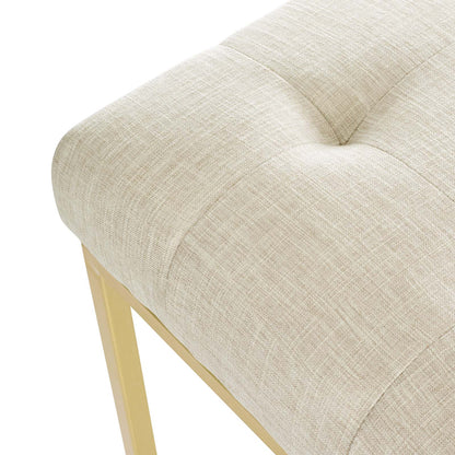 Privy Gold Stainless Steel Upholstered Fabric Dining Accent Chair, Fabric Metal Steel, Gold Beige, 18019