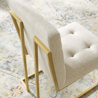 Privy Gold Stainless Steel Upholstered Fabric Dining Accent Chair, Fabric Metal Steel, Gold Beige, 18019
