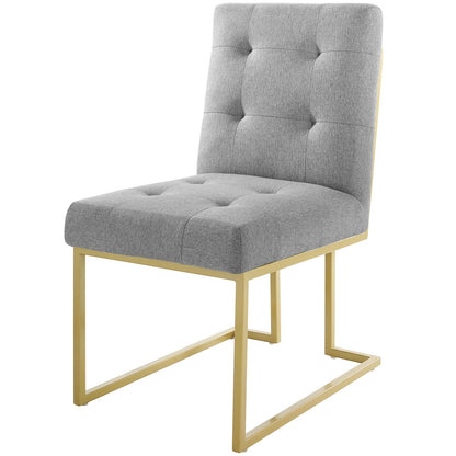 Privy Gold Stainless Steel Upholstered Fabric Dining Accent Chair, Fabric Metal Steel, Gold Light Grey Gray, 18020
