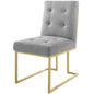 Privy Gold Stainless Steel Upholstered Fabric Dining Accent Chair, Fabric Metal Steel, Gold Light Grey Gray, 18020