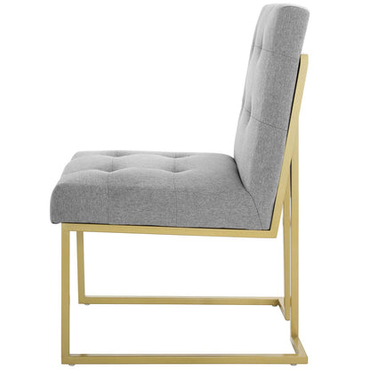 Privy Gold Stainless Steel Upholstered Fabric Dining Accent Chair, Fabric Metal Steel, Gold Light Grey Gray, 18020