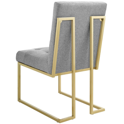 Privy Gold Stainless Steel Upholstered Fabric Dining Accent Chair, Fabric Metal Steel, Gold Light Grey Gray, 18020
