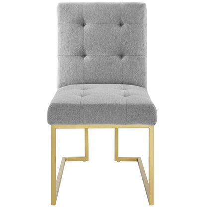 Privy Gold Stainless Steel Upholstered Fabric Dining Accent Chair, Fabric Metal Steel, Gold Light Grey Gray, 18020