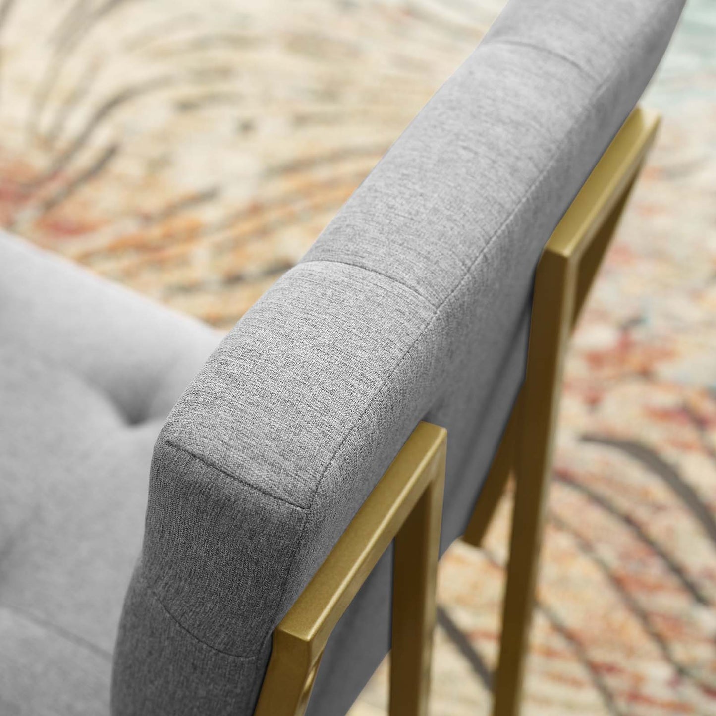Privy Gold Stainless Steel Upholstered Fabric Dining Accent Chair, Fabric Metal Steel, Gold Light Grey Gray, 18020
