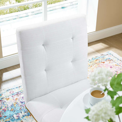 Privy Gold Stainless Steel Upholstered Fabric Dining Accent Chair, Fabric Metal Steel, Gold White, 18021