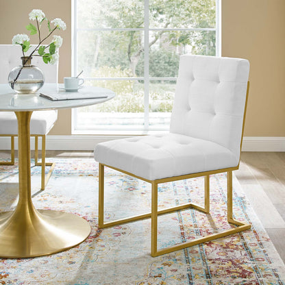 Privy Gold Stainless Steel Upholstered Fabric Dining Accent Chair, Fabric Metal Steel, Gold White, 18021