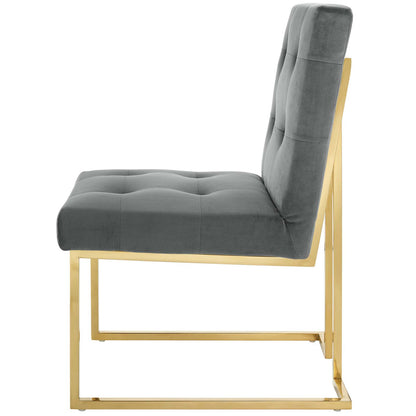 Privy Gold Stainless Steel Performance Velvet Dining Chair, Velvet Fabric Metal Steel, Gold Grey Gray, 18022