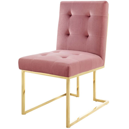 Privy Gold Stainless Steel Performance Velvet Dining Chair, Velvet Fabric Metal Steel, Gold Pink, 18023