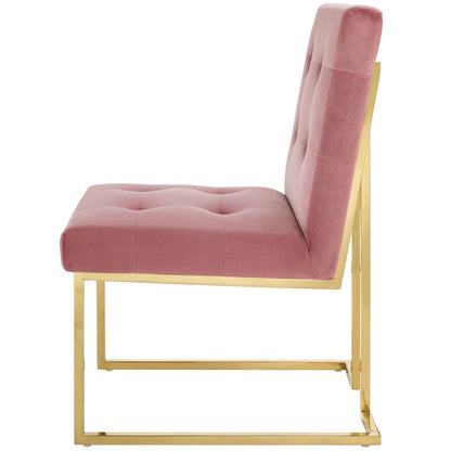 Privy Gold Stainless Steel Performance Velvet Dining Chair, Velvet Fabric Metal Steel, Gold Pink, 18023