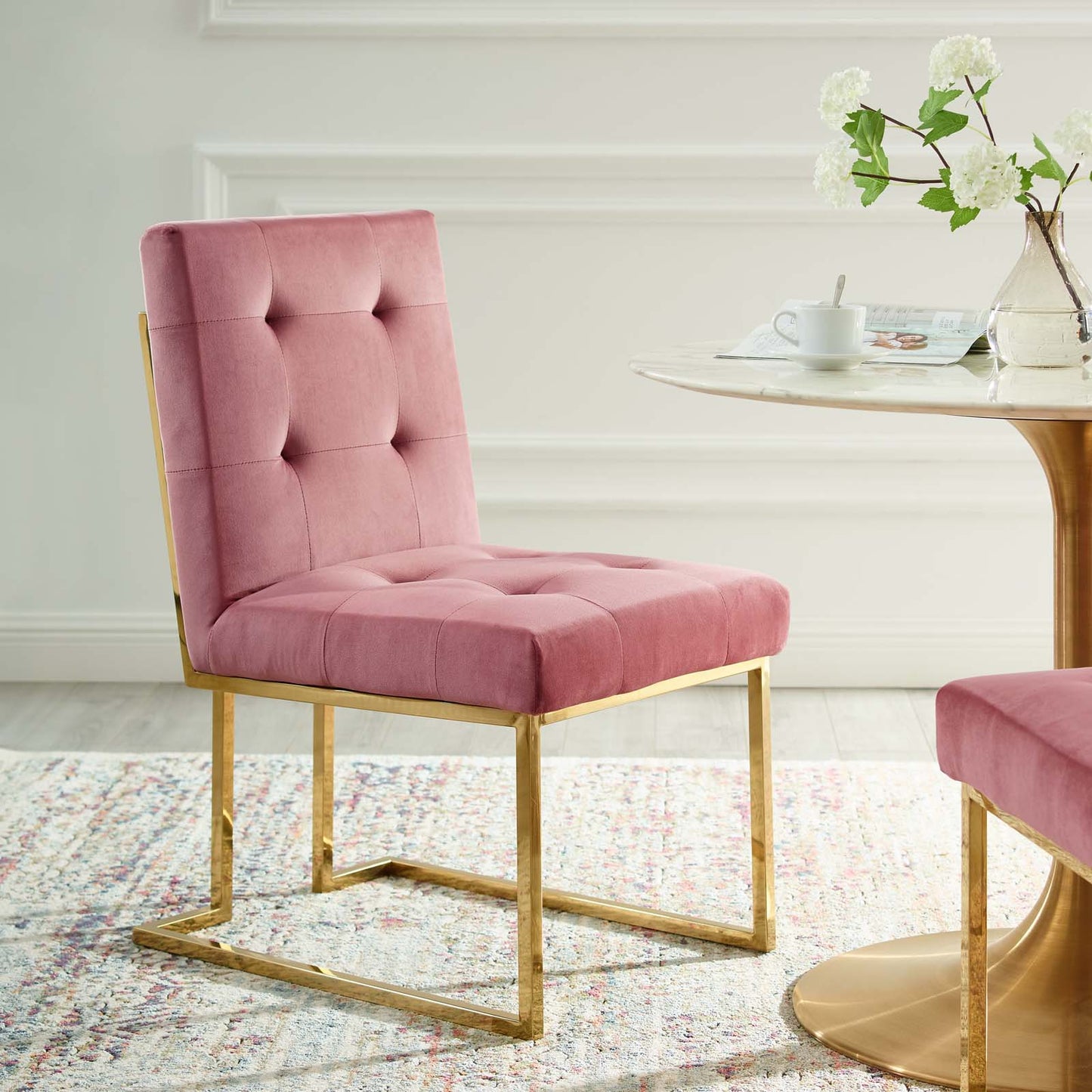 Privy Gold Stainless Steel Performance Velvet Dining Chair, Velvet Fabric Metal Steel, Gold Pink, 18023