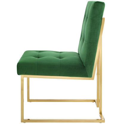 Privy Gold Stainless Steel Performance Velvet Dining Chair, Velvet Fabric Metal Steel, Gold Green, 18024