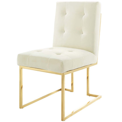 Privy Gold Stainless Steel Performance Velvet Dining Chair, Velvet Fabric Metal Steel, Gold Ivory White, 18025