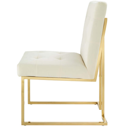Privy Gold Stainless Steel Performance Velvet Dining Chair, Velvet Fabric Metal Steel, Gold Ivory White, 18025