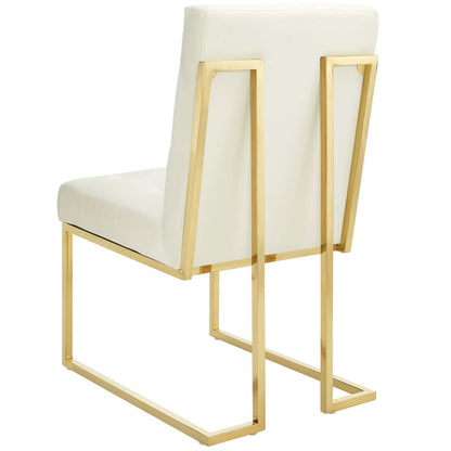 Privy Gold Stainless Steel Performance Velvet Dining Chair, Velvet Fabric Metal Steel, Gold Ivory White, 18025
