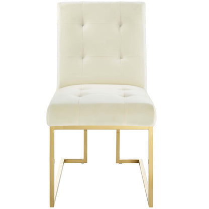 Privy Gold Stainless Steel Performance Velvet Dining Chair, Velvet Fabric Metal Steel, Gold Ivory White, 18025