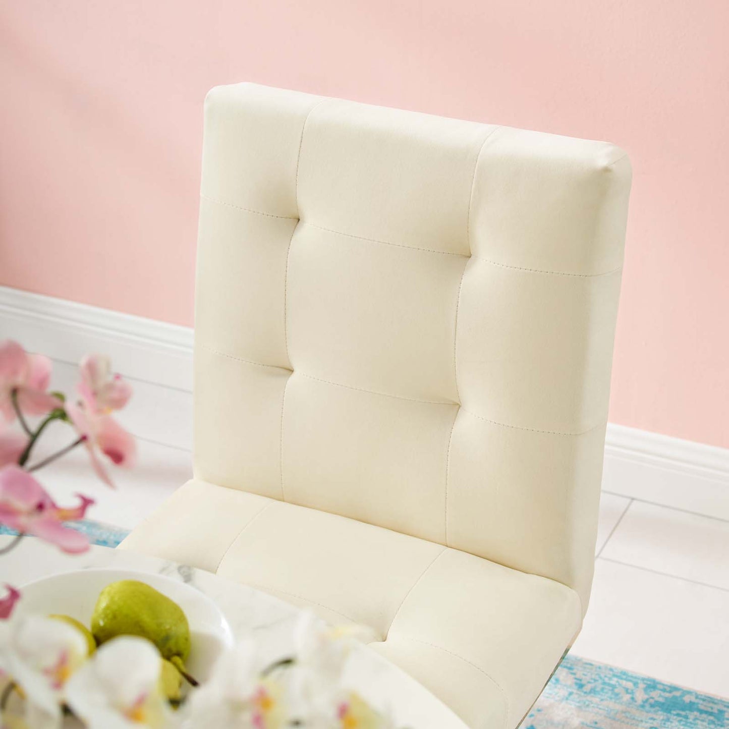 Privy Gold Stainless Steel Performance Velvet Dining Chair, Velvet Fabric Metal Steel, Gold Ivory White, 18025