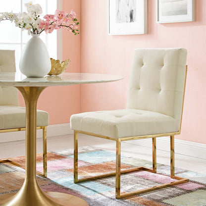 Privy Gold Stainless Steel Performance Velvet Dining Chair, Velvet Fabric Metal Steel, Gold Ivory White, 18025