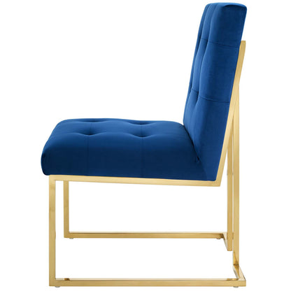 Privy Gold Stainless Steel Performance Velvet Dining Chair, Velvet Fabric Metal Steel, Gold Blue Navy, 18026